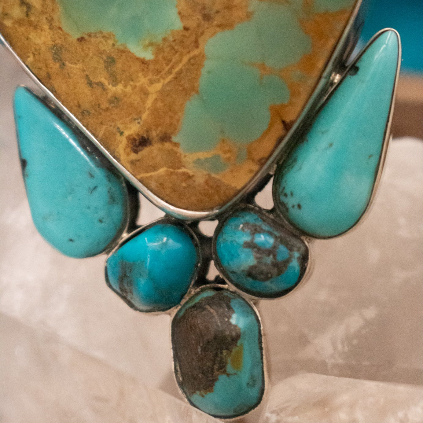 Navajo Markum Turquoise Pendant Stamped and Signed by Navajo Artist WH