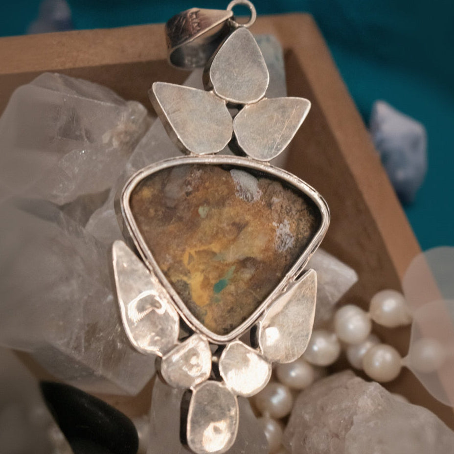 Navajo Markum Turquoise Pendant Stamped and Signed by Navajo Artist WH