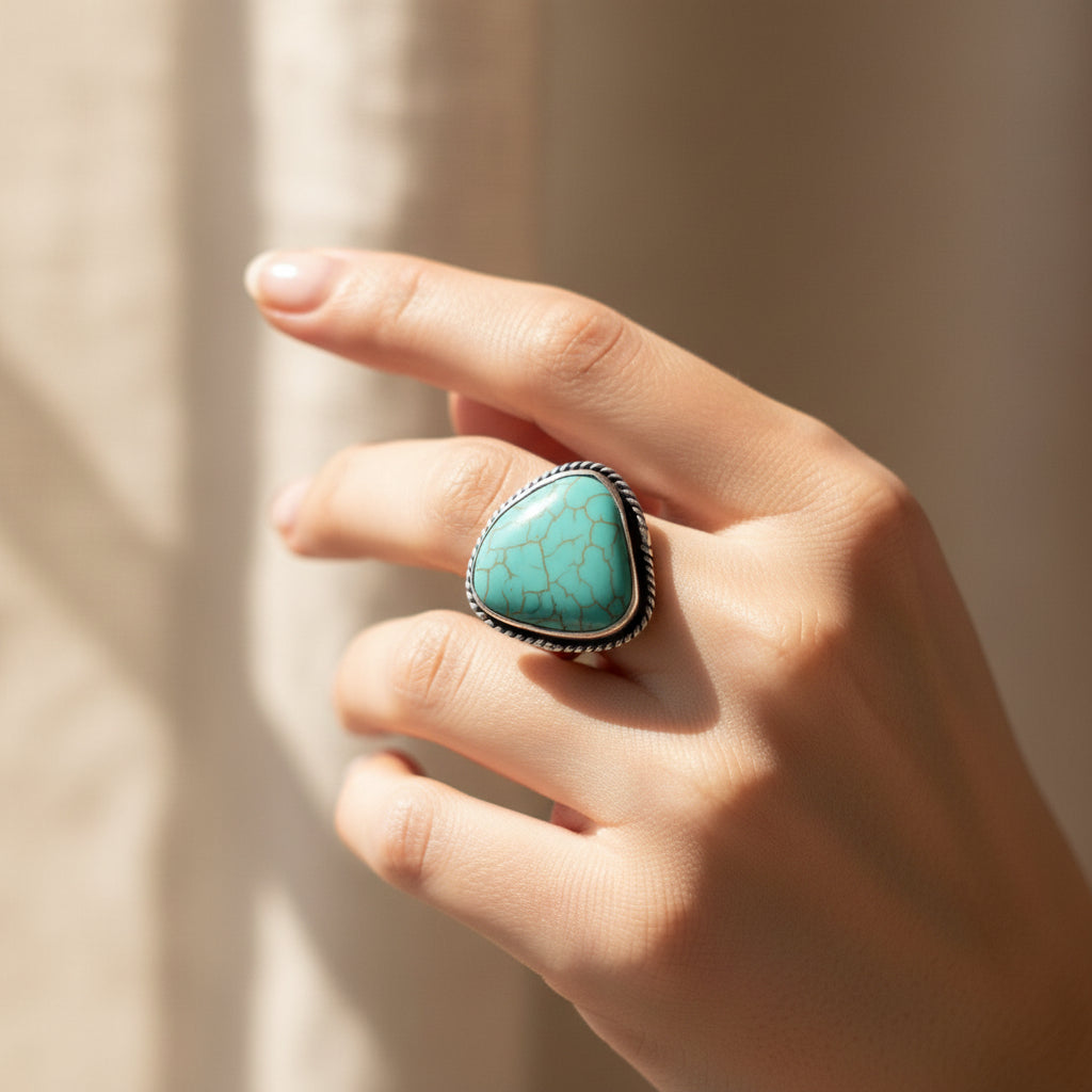 Raw Turquoise Ring Sterling Silver Size 9