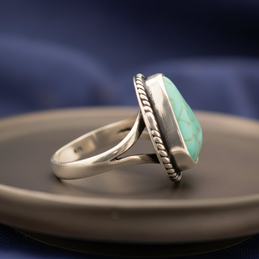 Raw Turquoise Ring Sterling Silver Size 9