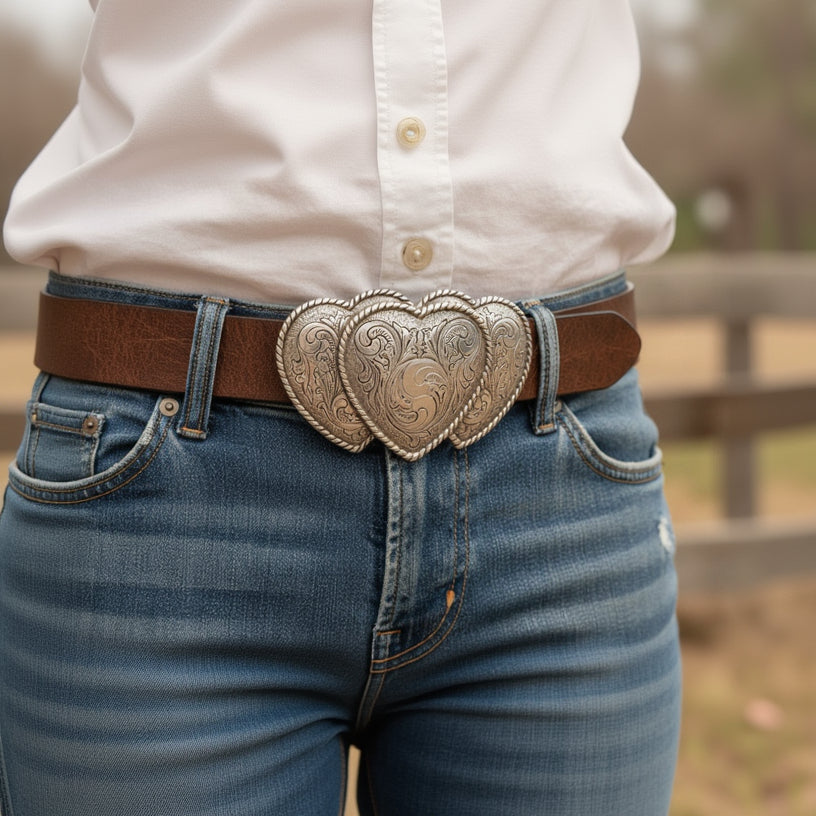 Triple Heart Belt Buckle Silver Belt Buckle