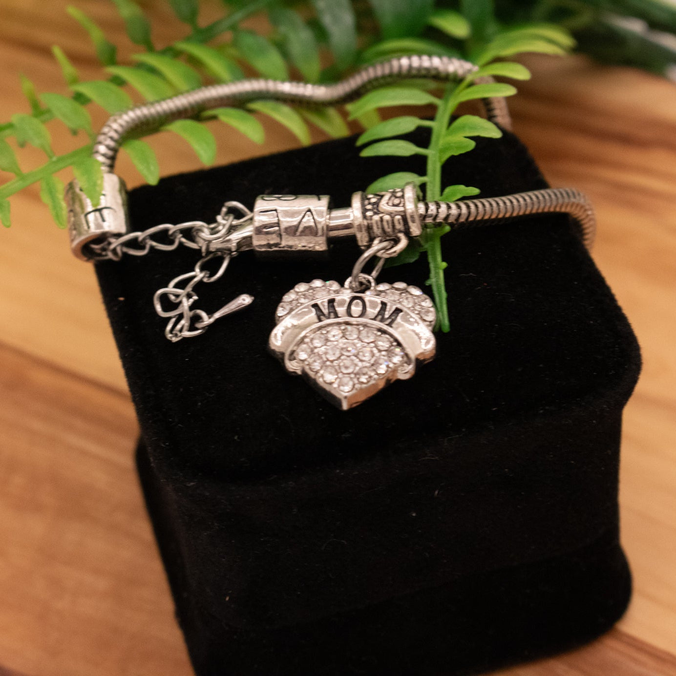 Silver Bracelet with "LOVE  MOM" Charm