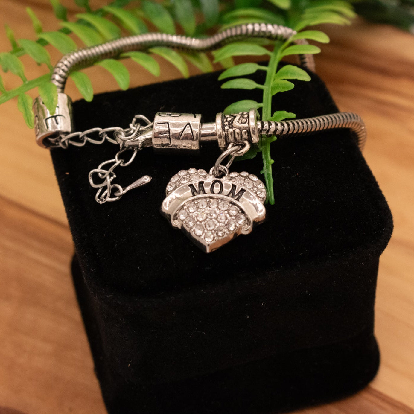 Silver Bracelet with "LOVE  MOM" Charm