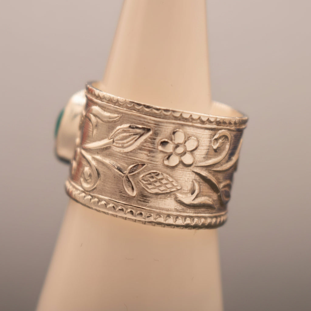 Turquoise 925 Sterling Silver Flower Band Ring Size 5