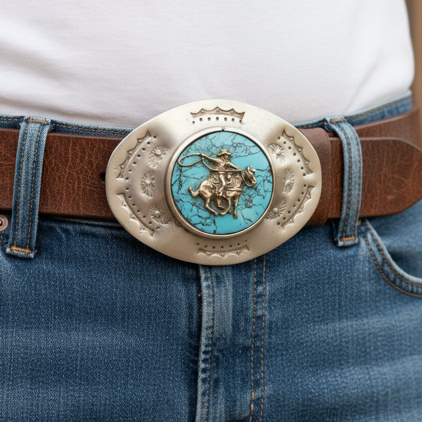 Nickel Silver and Turquoise Belt Buckle