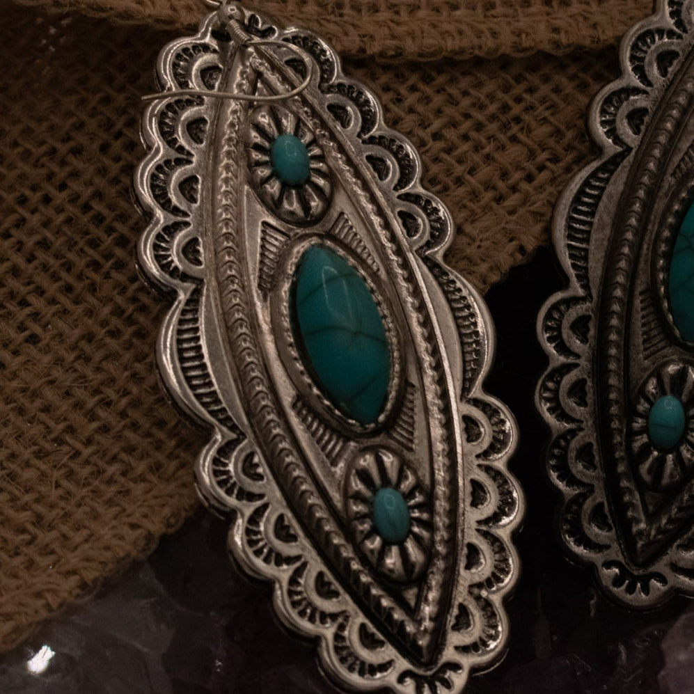 Tibetan Tibet Turquoise Dangle 4" Hook Earrings