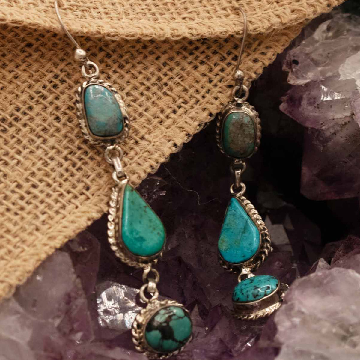 Signed Emmi Whitehorse Turquoise Dangle Earrings Sterling Silver Navajo Multi Stone