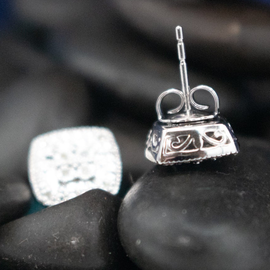 lab created diamond stud earrings square halo silver tone sparkle jewelry