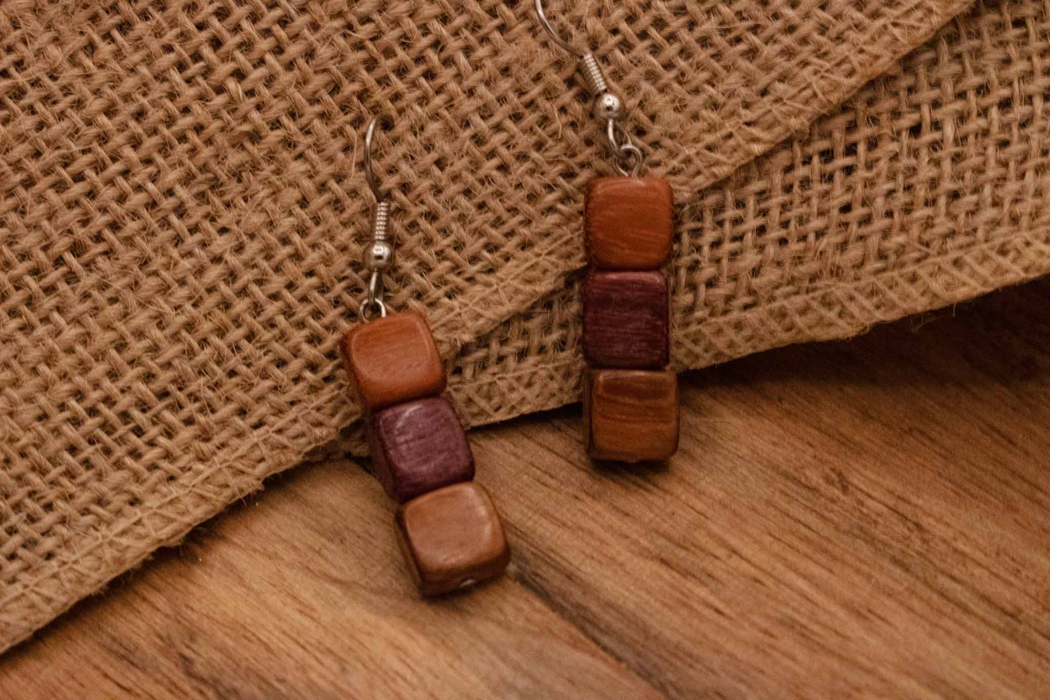 Wood Bead Dangle Earrings Brown Rustic Boho Wooden Drop Earrings Natural Style