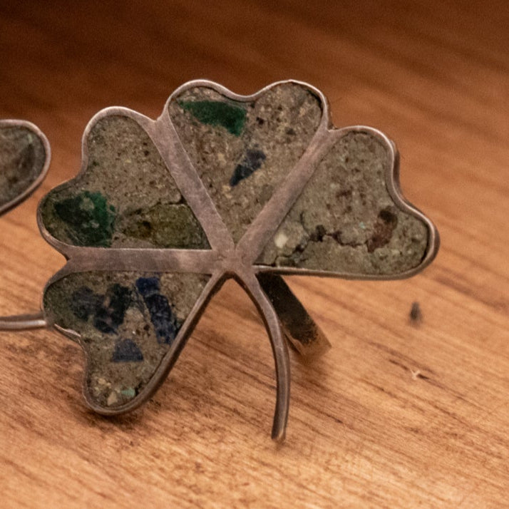 Vintage 1950s Sterling Silver Four Leaf Clover Earrings Inlaid Lucky Shamrock Jewelry