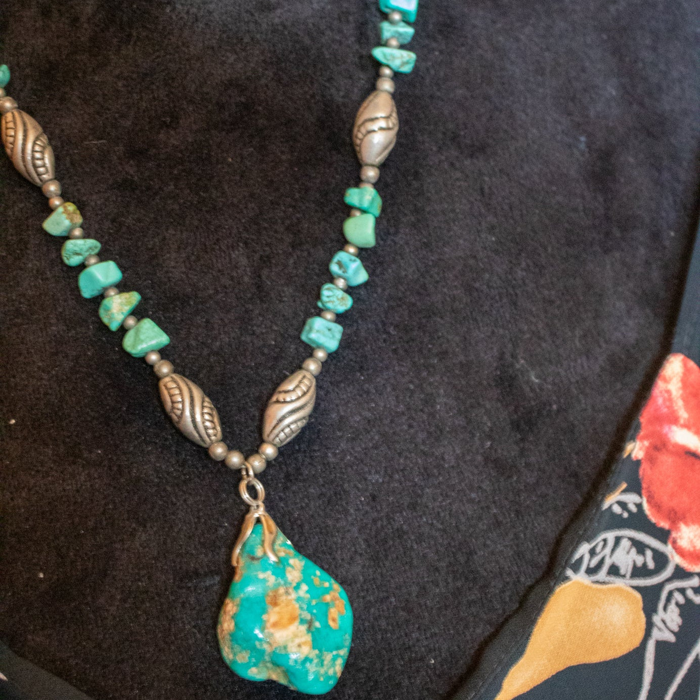 Vintage Royston Turquoise Necklace with 24 small Turquoise Beads and one Big Turquoise Stone