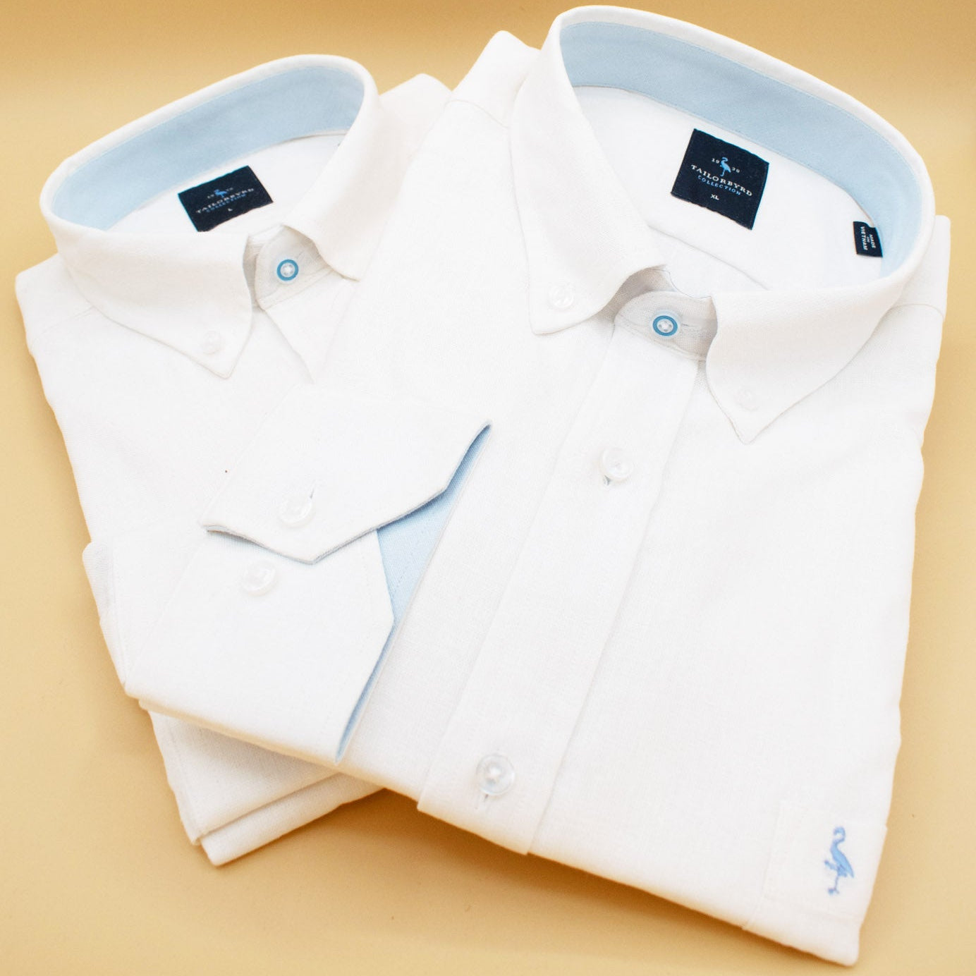 TAILORBYRD white linen blend long sleeve button down shirt with contrast trim accents available in small large and XL sizes