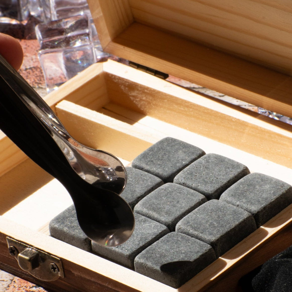 Whiskey Stones Set of 8 Whiskey Chilling Stones in Premium Wooden Velvet Pouched Gift Box