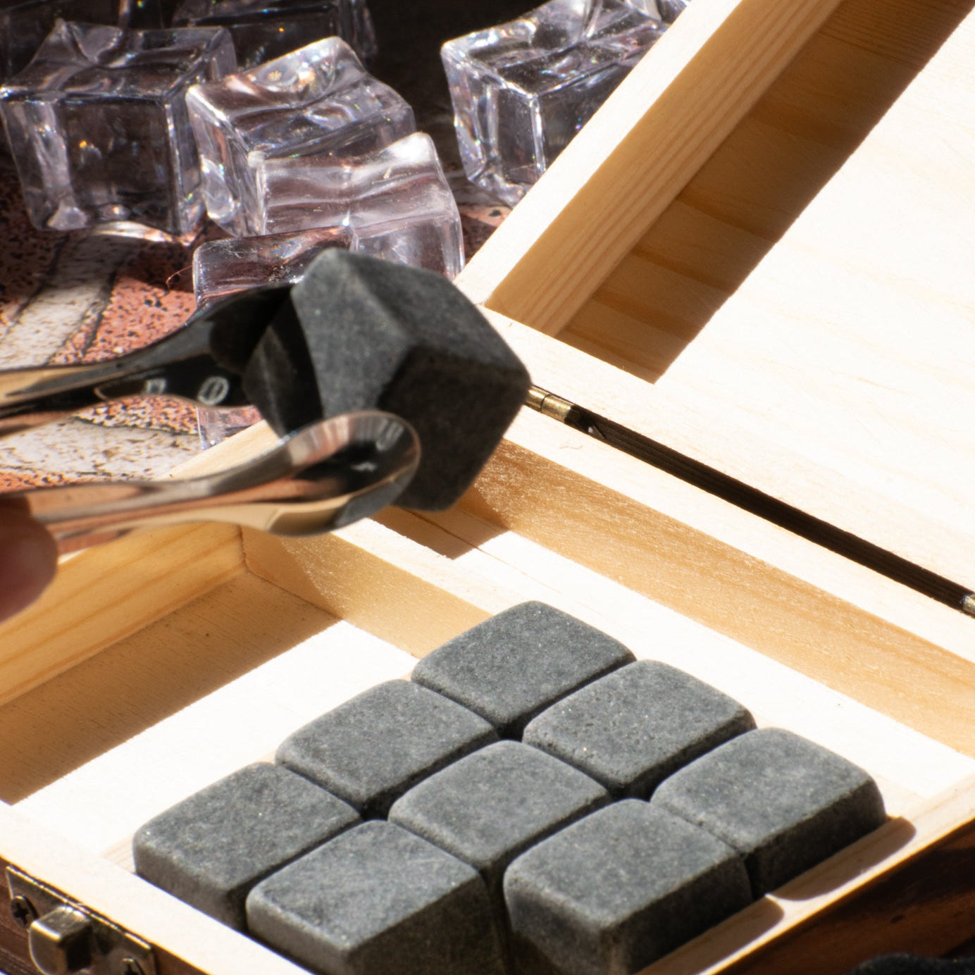 Whiskey Stones Set of 8 Whiskey Chilling Stones in Premium Wooden Velvet Pouched Gift Box