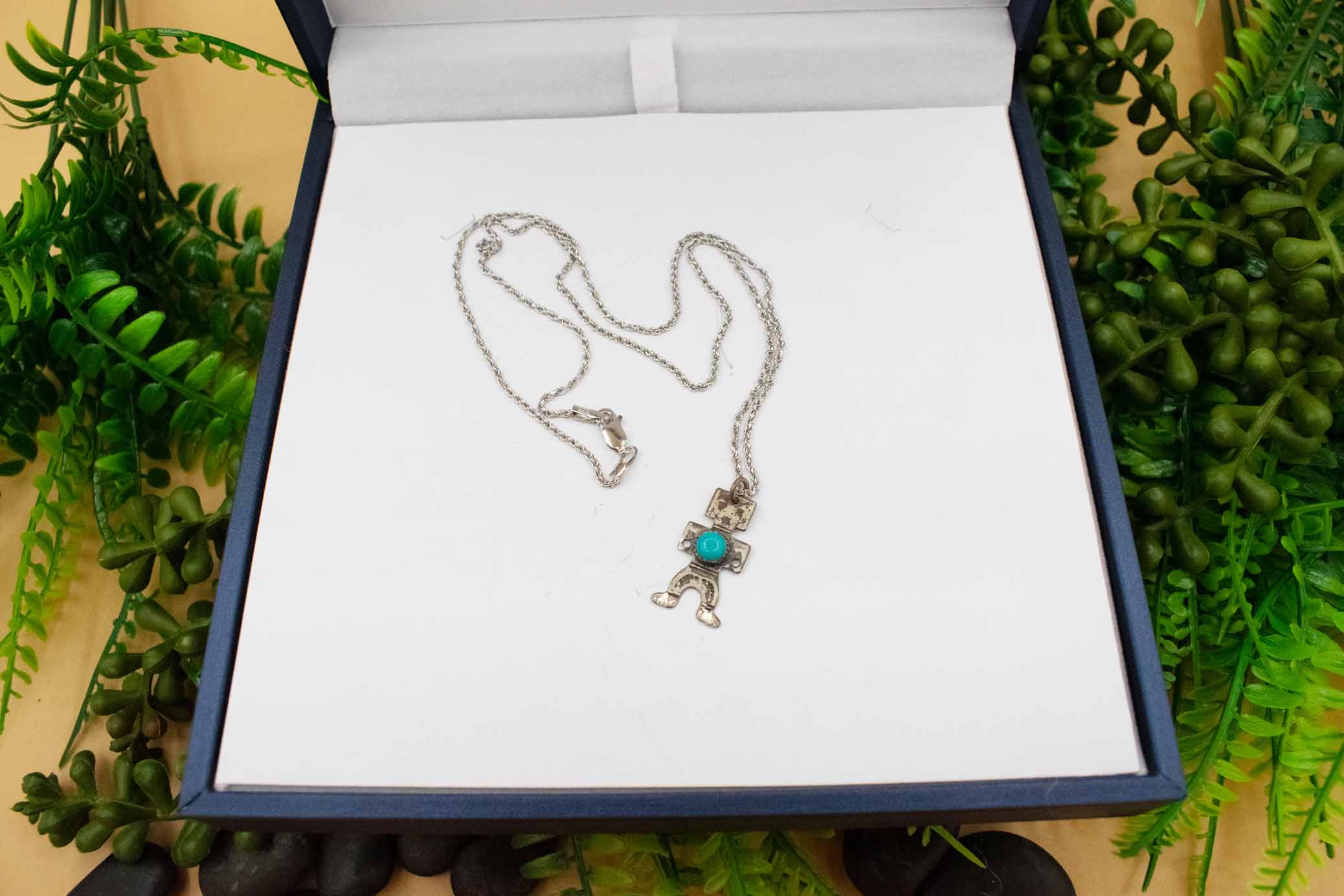 Vintage Navajo Dancer Turquoise Pendant Necklace Sterling Silver Harvey Era Style