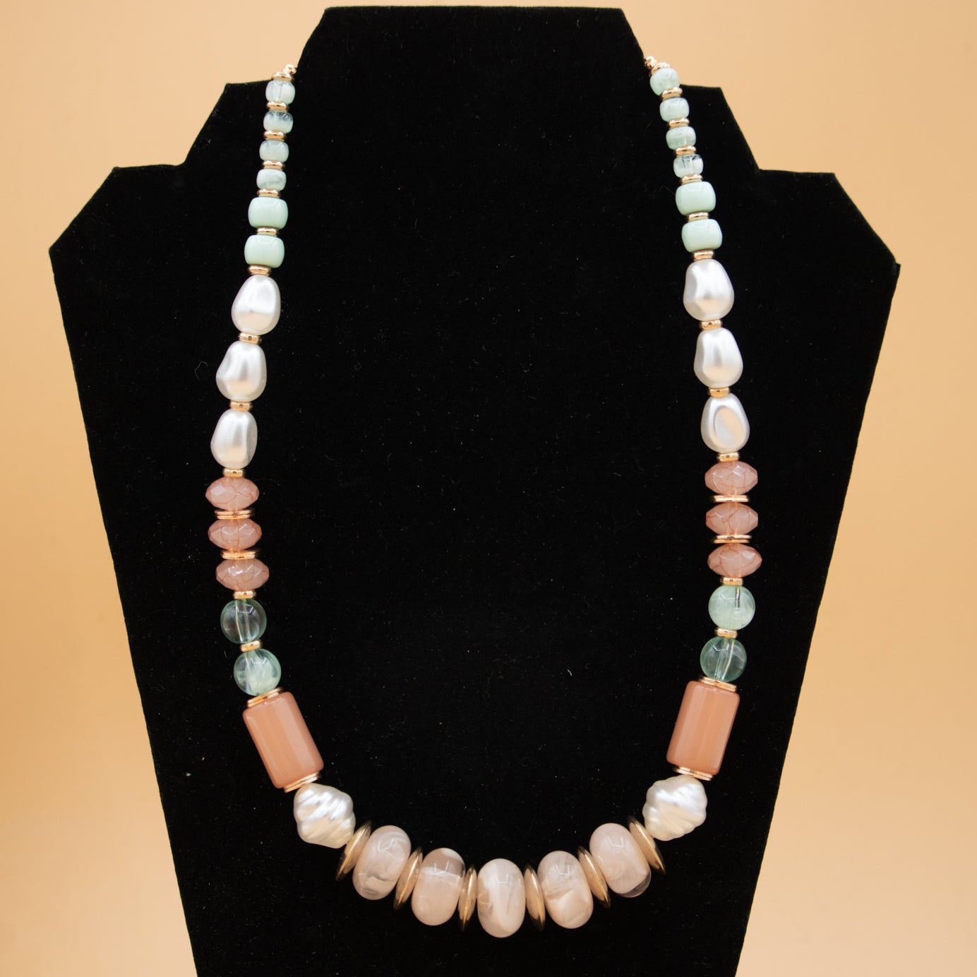 Pastel Pink Beaded Necklace and Bracelet Set