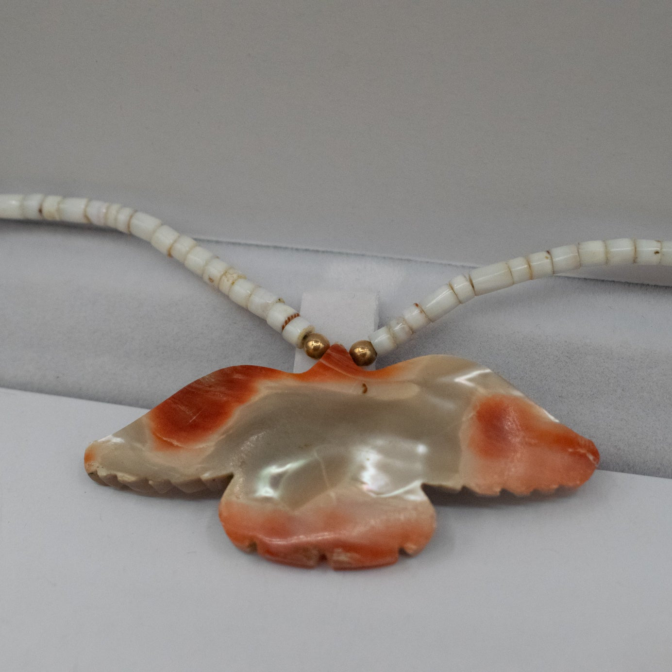 Native American Navajo Necklace with Shell Beads and an Abalone Shell Bird Pendant