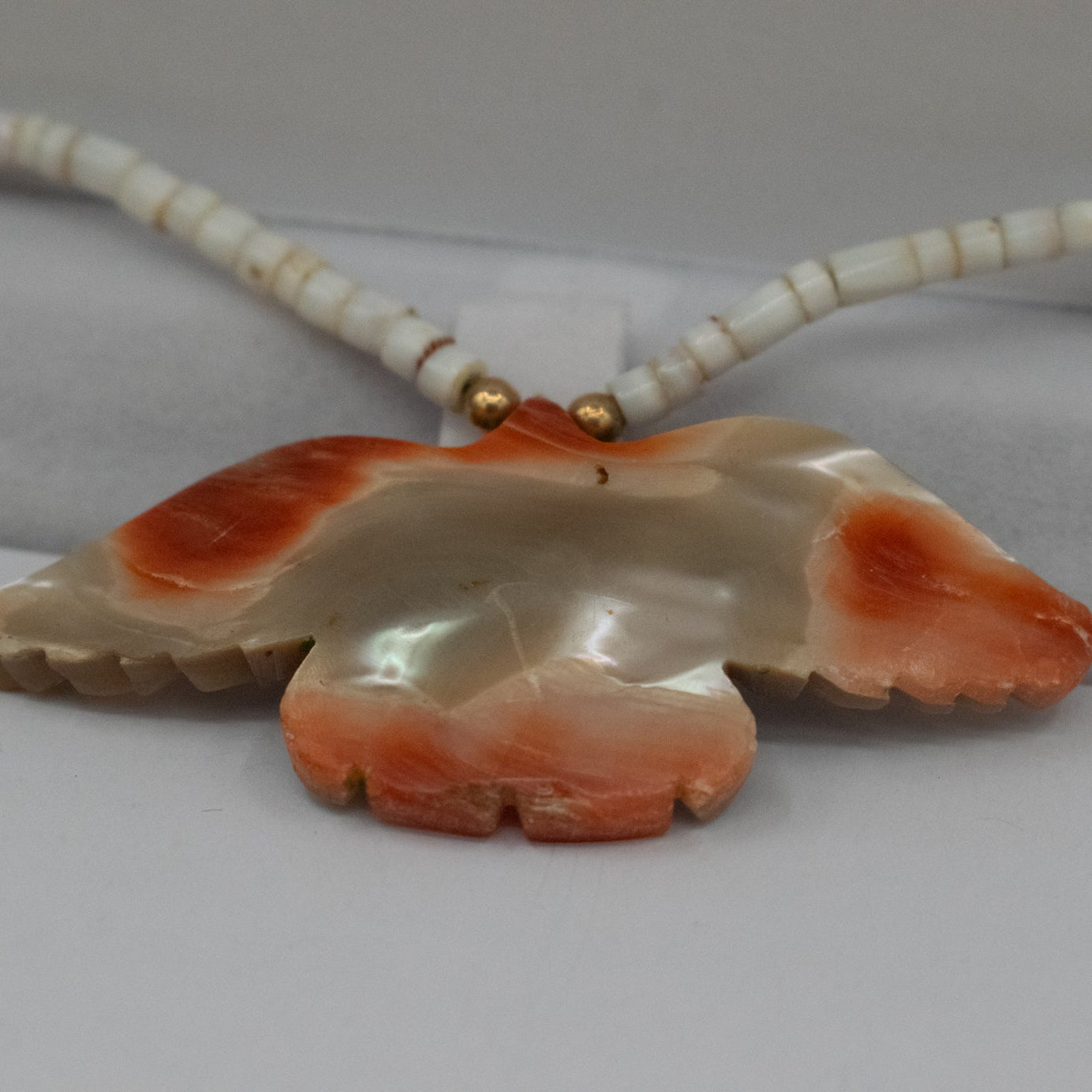 Native American Navajo Necklace with Shell Beads and an Abalone Shell Bird Pendant