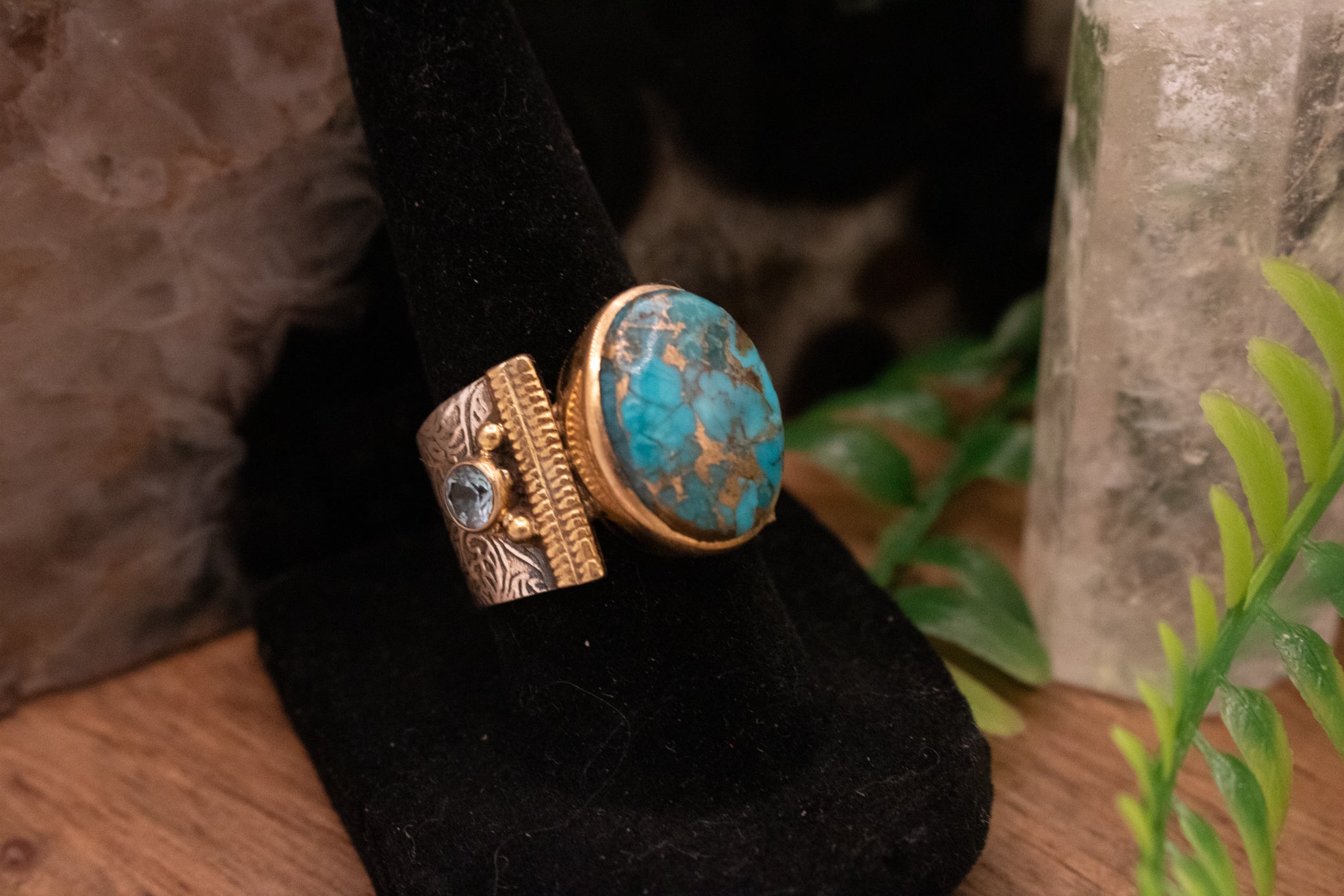 Blue Copper Turquoise 925 Sterling Silver Handmade Ring Size 8