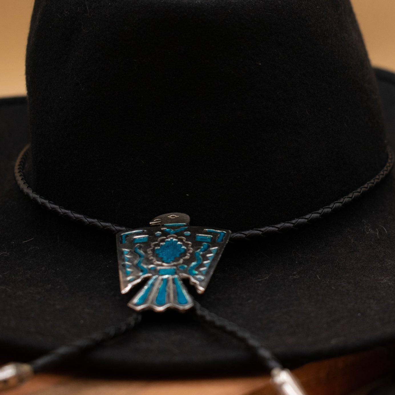 Native American Blue Turquoise Color Resin Inlayed Thunderbird Bolo Tie