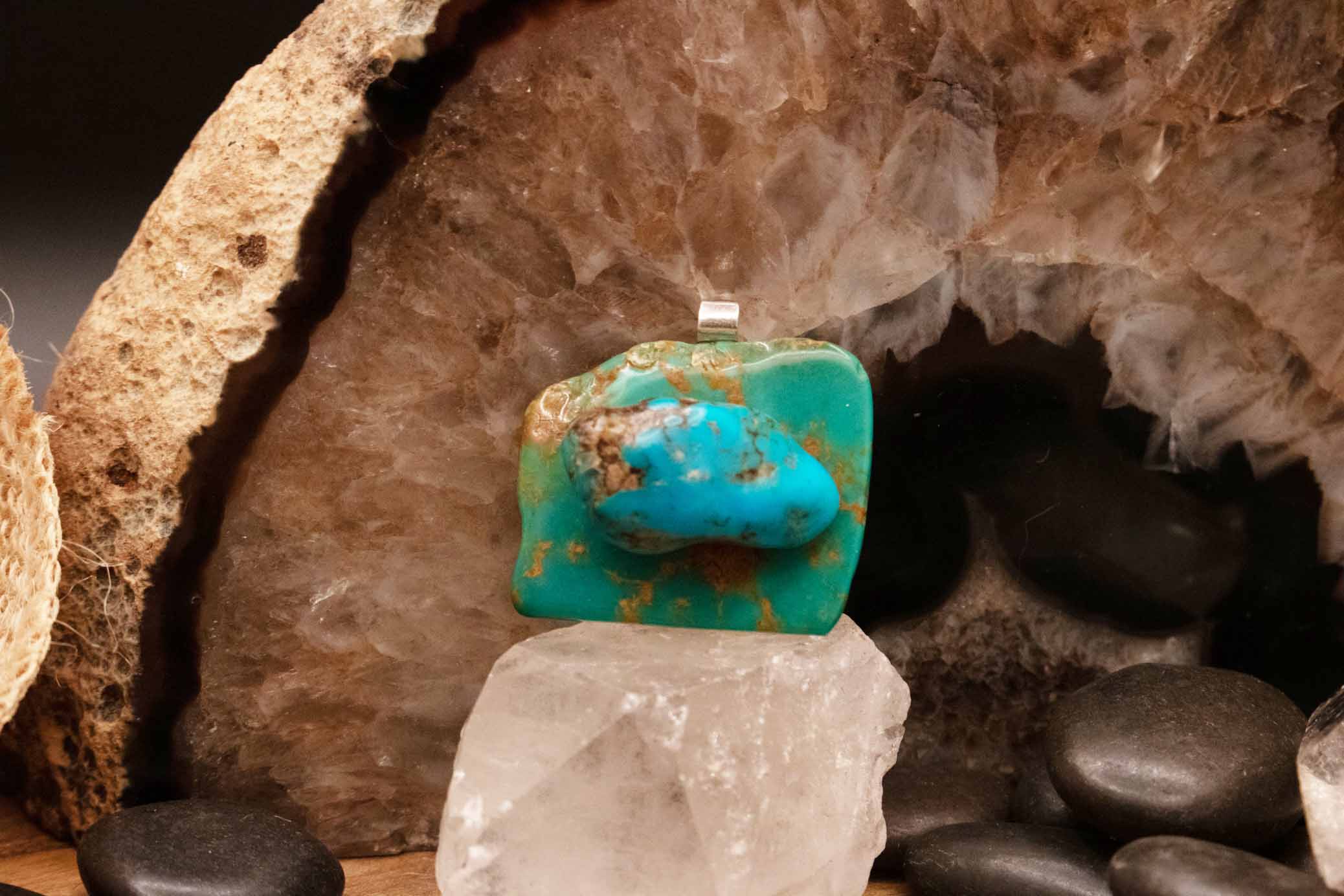 Turquoise Pendant Necklace Sterling Silver Chain Natural Stone Southwestern Jewelry