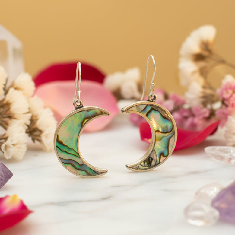 Sterling Silver Native American Zuni Navajo Abalone Moon Earrings