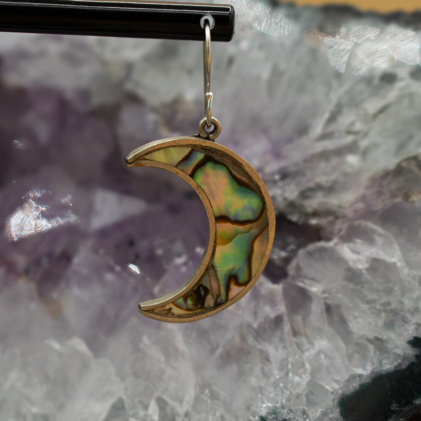 Sterling Silver Native American Zuni Navajo Abalone Moon Earrings