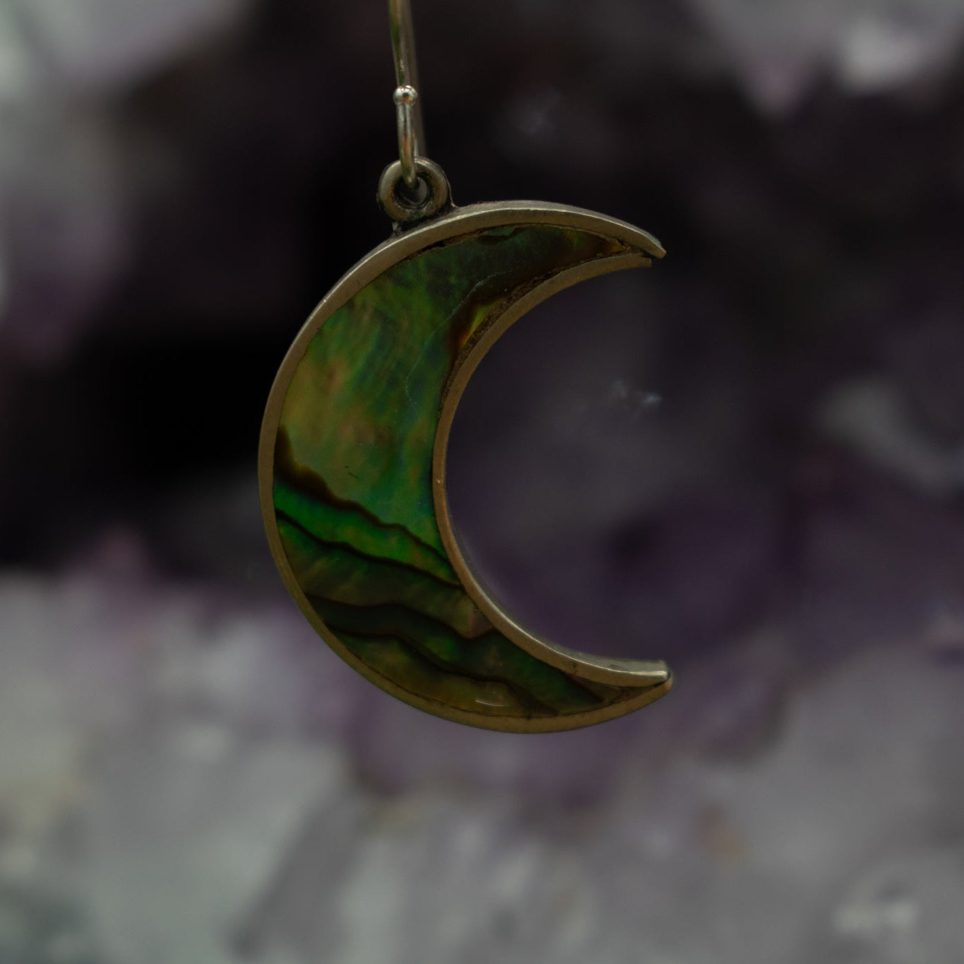 Sterling Silver Native American Zuni Navajo Abalone Moon Earrings