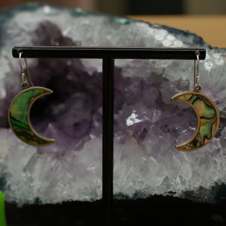 Sterling Silver Native American Zuni Navajo Abalone Moon Earrings