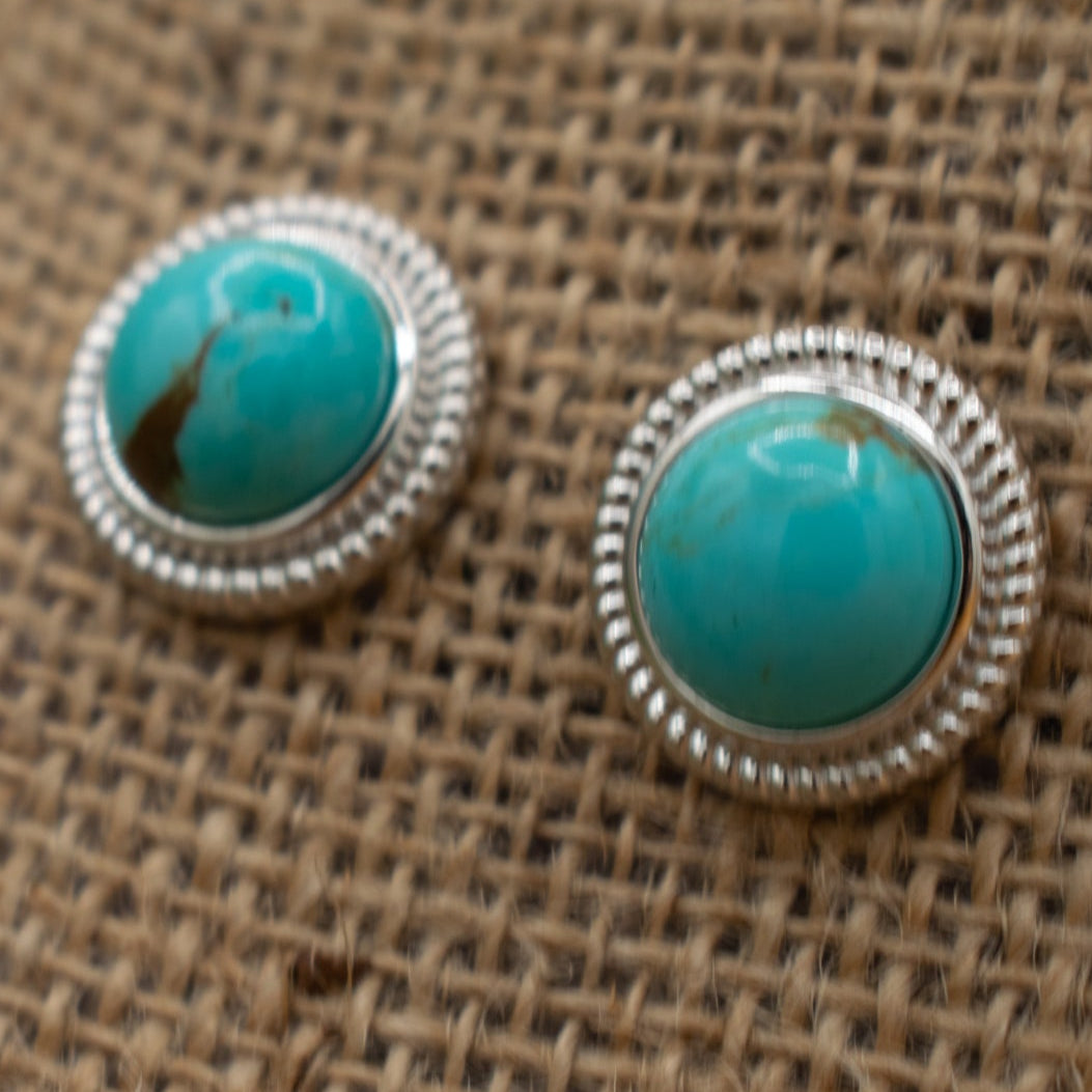 Kingman Turquoise Stud Earrings Sterling Silver Natural Turquoise Western Jewelry