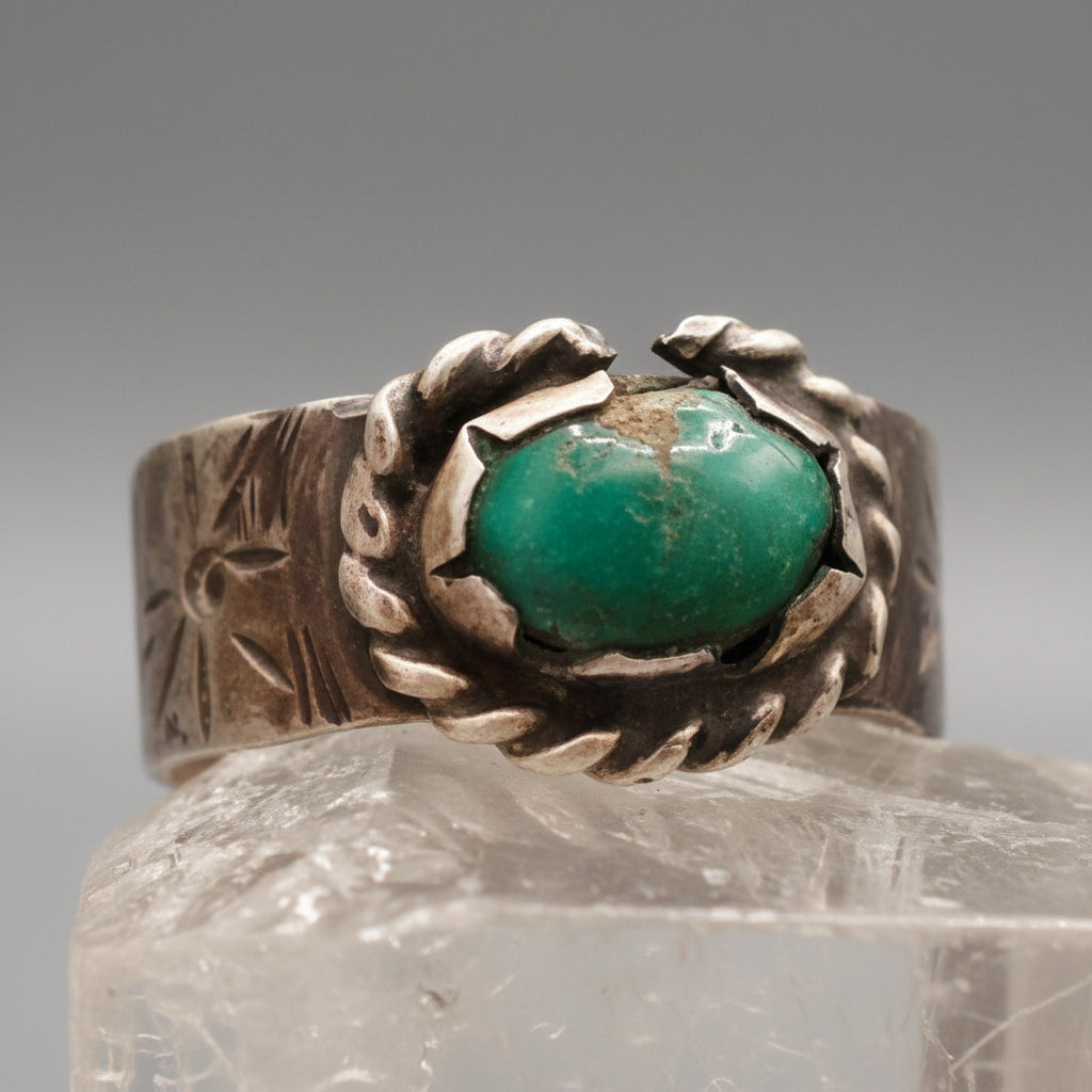 Vintage Navajo Turquoise Sterling Silver Ring. Size 5
