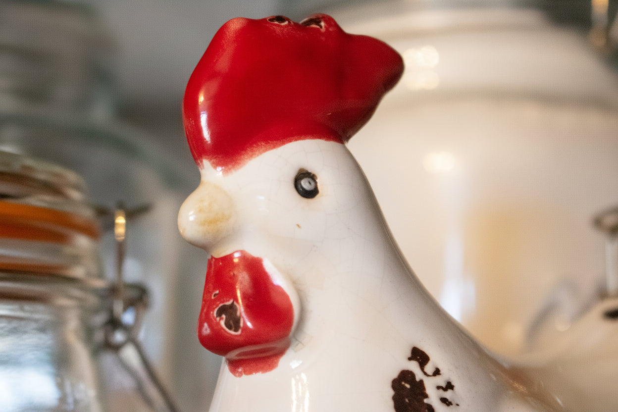 White Decorative Ceramic Chicken with Metal Legs