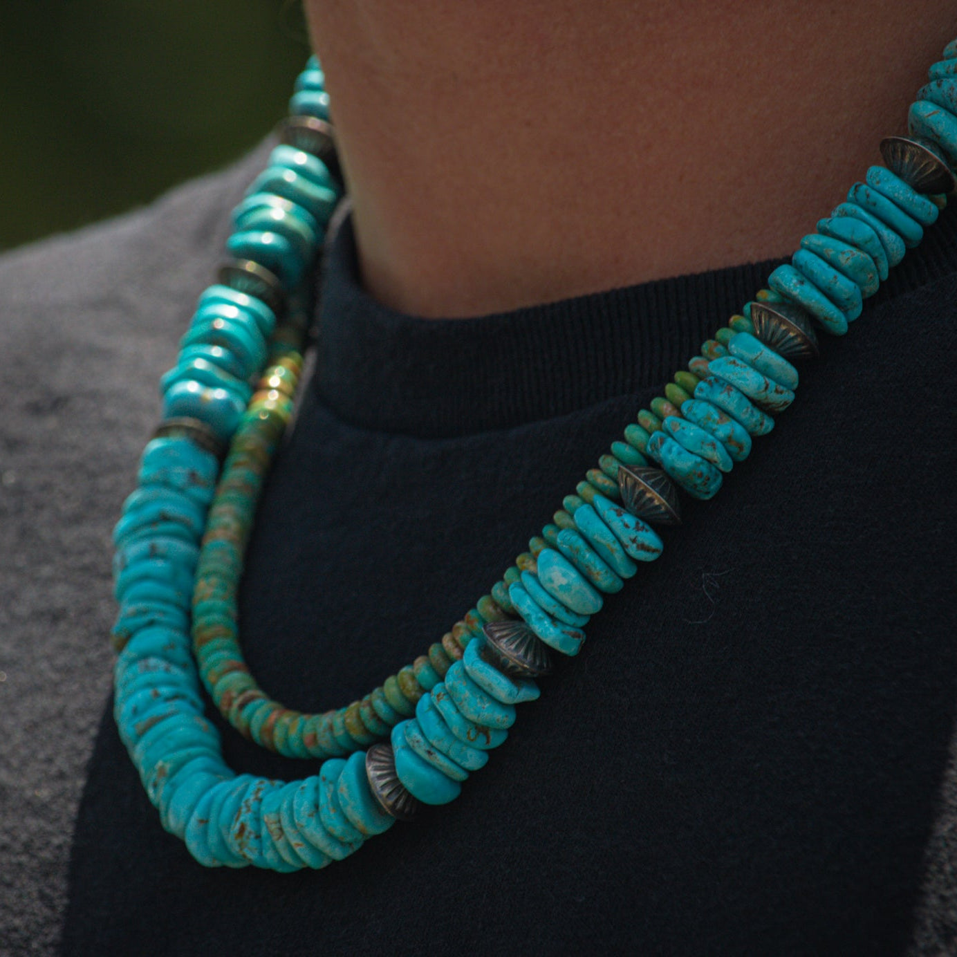 Vintage Navajo Royston Turquoise Sauser Beaded Necklace
