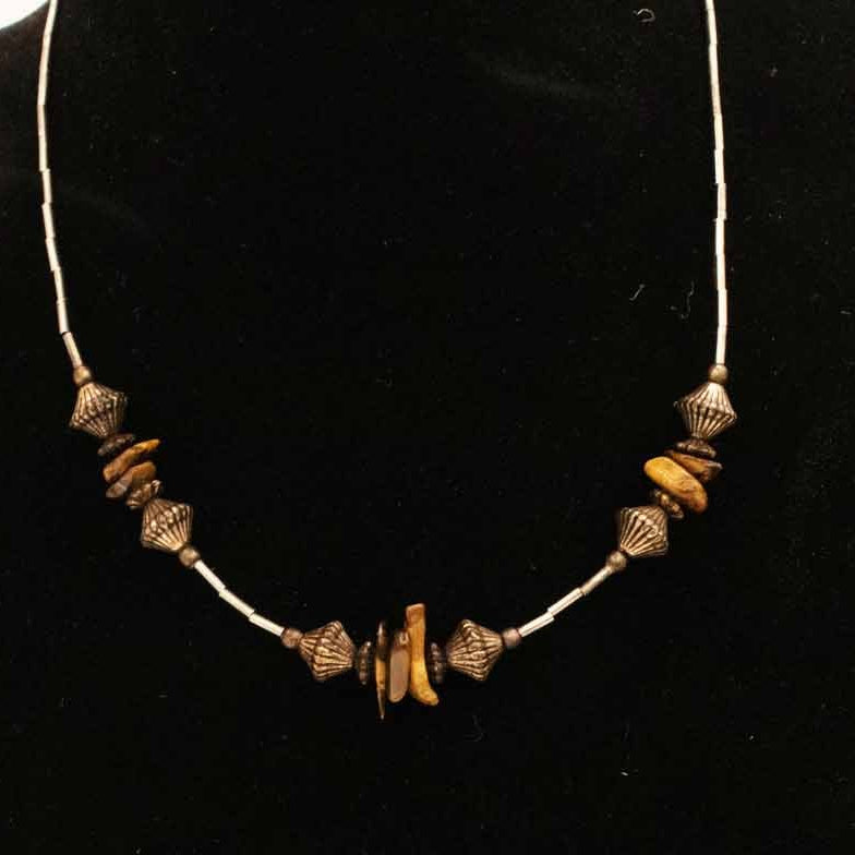 Beautiful Tigers Eye and Silver Beaded Necklace