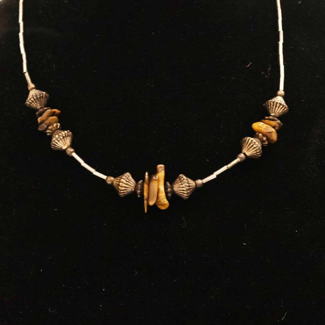 Beautiful Tigers Eye and Silver Beaded Necklace