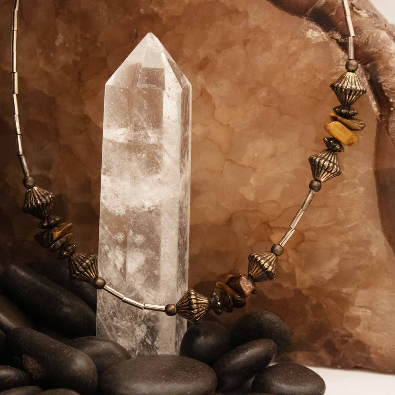 Beautiful Tigers Eye and Silver Beaded Necklace