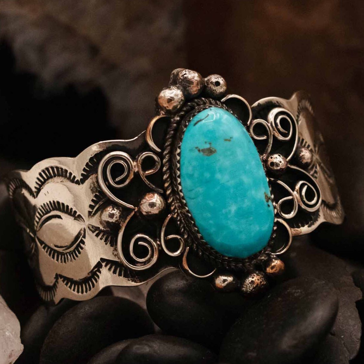 Navajo Turquoise Cuff Bracelet Nickel Silver by Cleveland