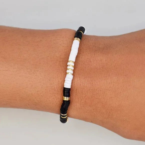 Pura Vida Black & White Disc Stretch Bracelet