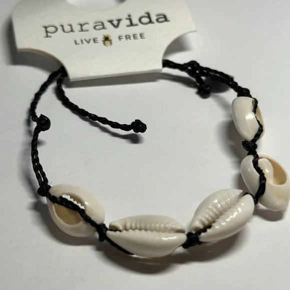 Pura Vida Knotted Jute Cord and Cowries Bracelet Black