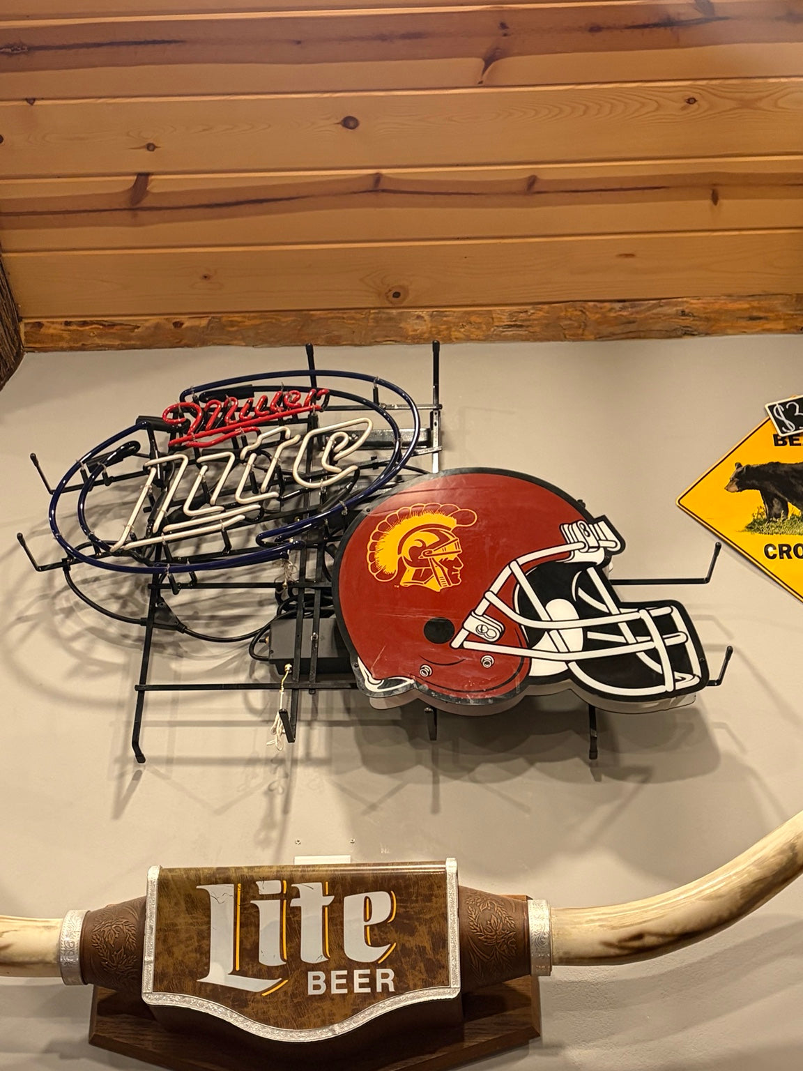 Vintage Miller Lite Neon Beer Sign With USC Trojans Football Helmet