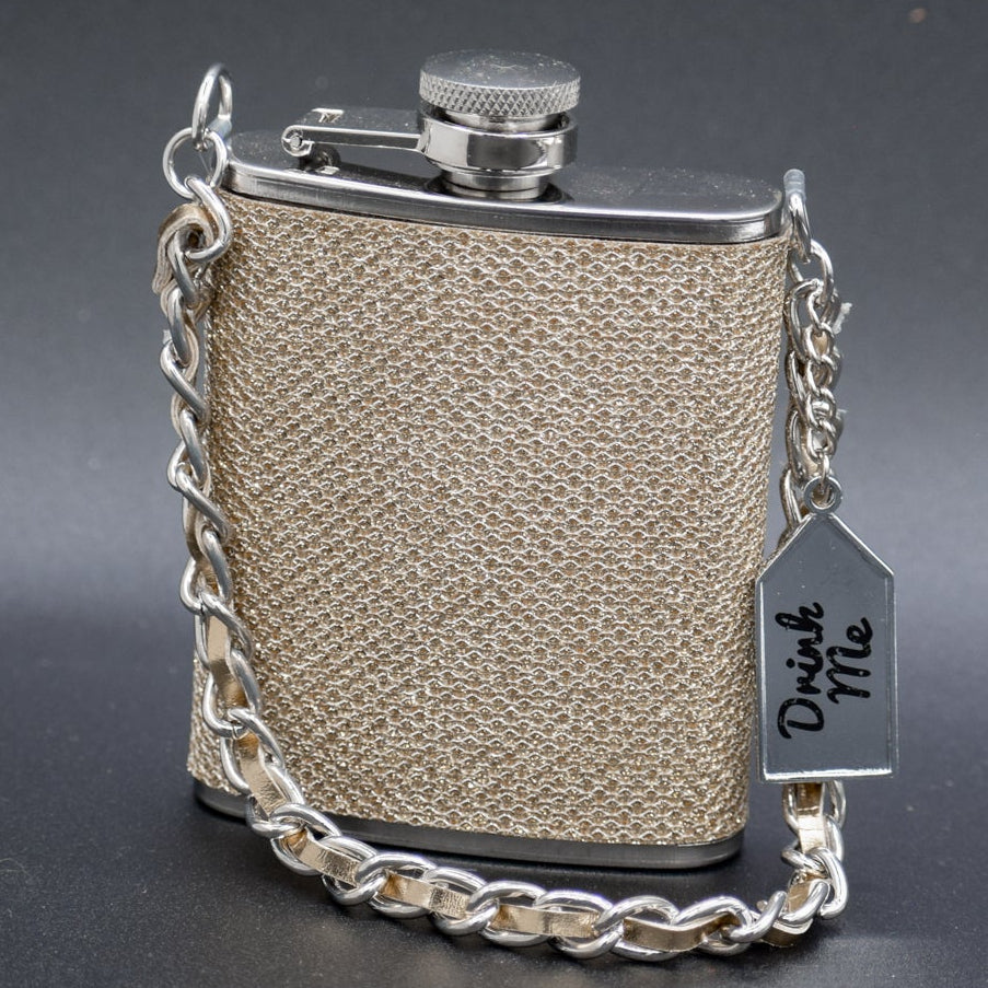 Wide Eye Design Gold and White Cheetah Print Mini Flask