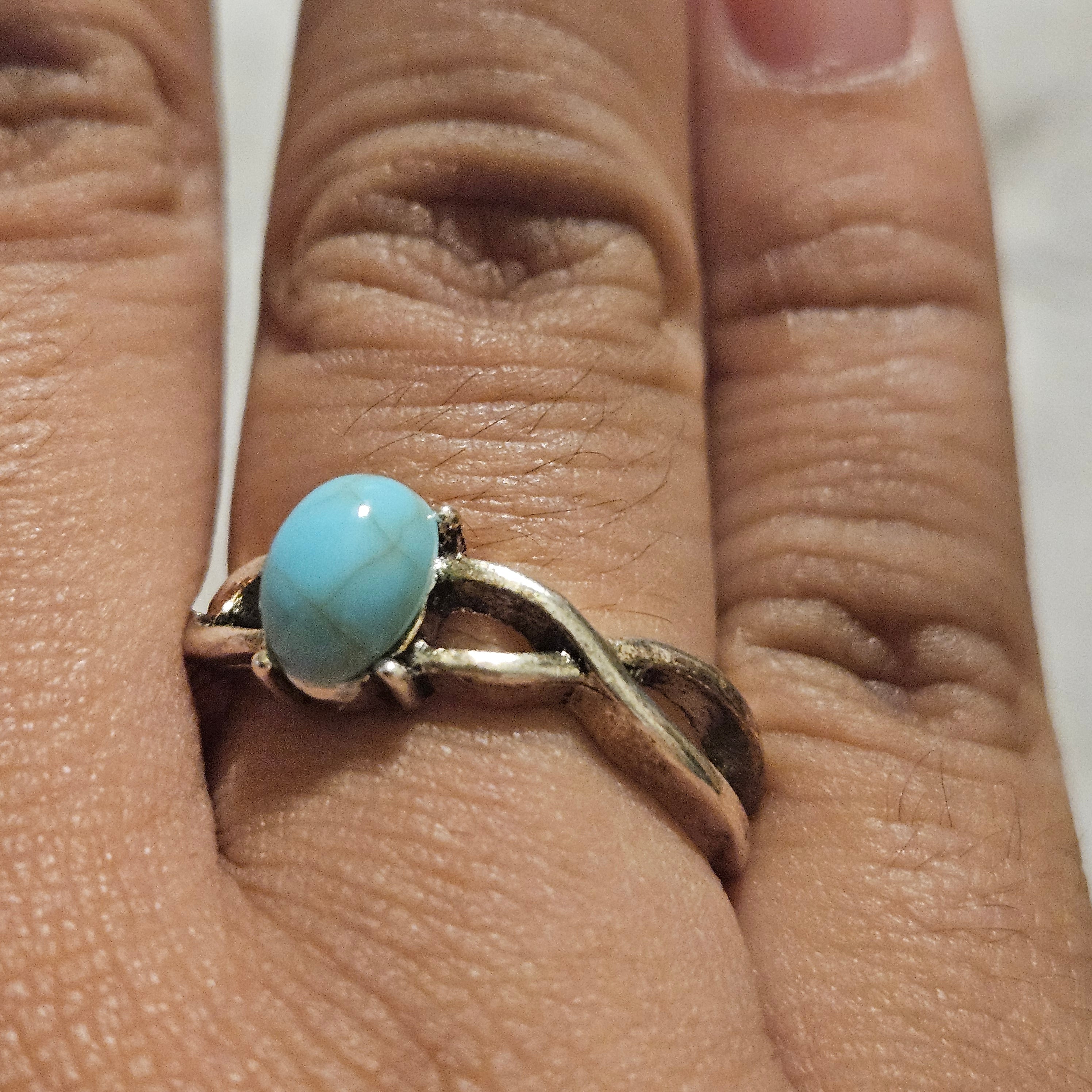 Alloy Silver Plated Faux Turquoise Gem Ring Size 7.5
