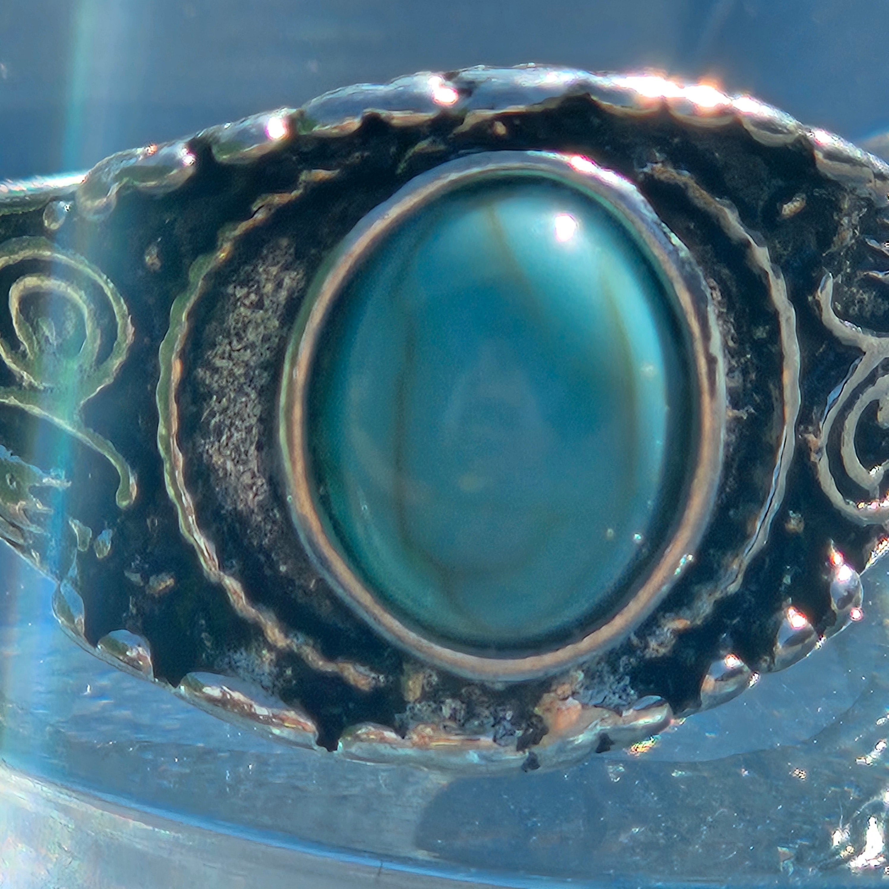 Vintage Style Faux Turquoise Ring Size 7 Silver Plated Boho Southwestern Statement Jewelry