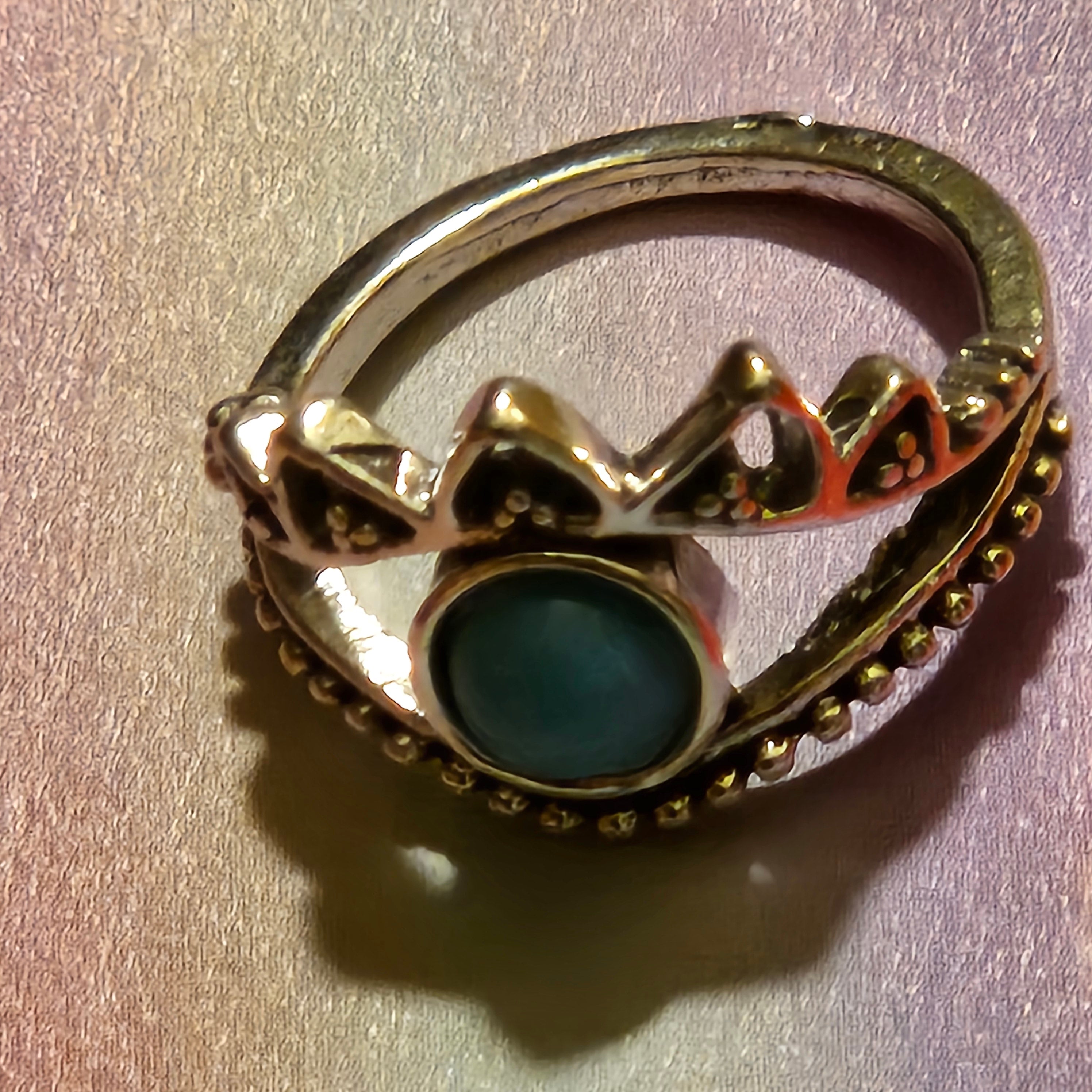 Faux Turquoise alloy Plated Silver Eye Ring Size 6.5