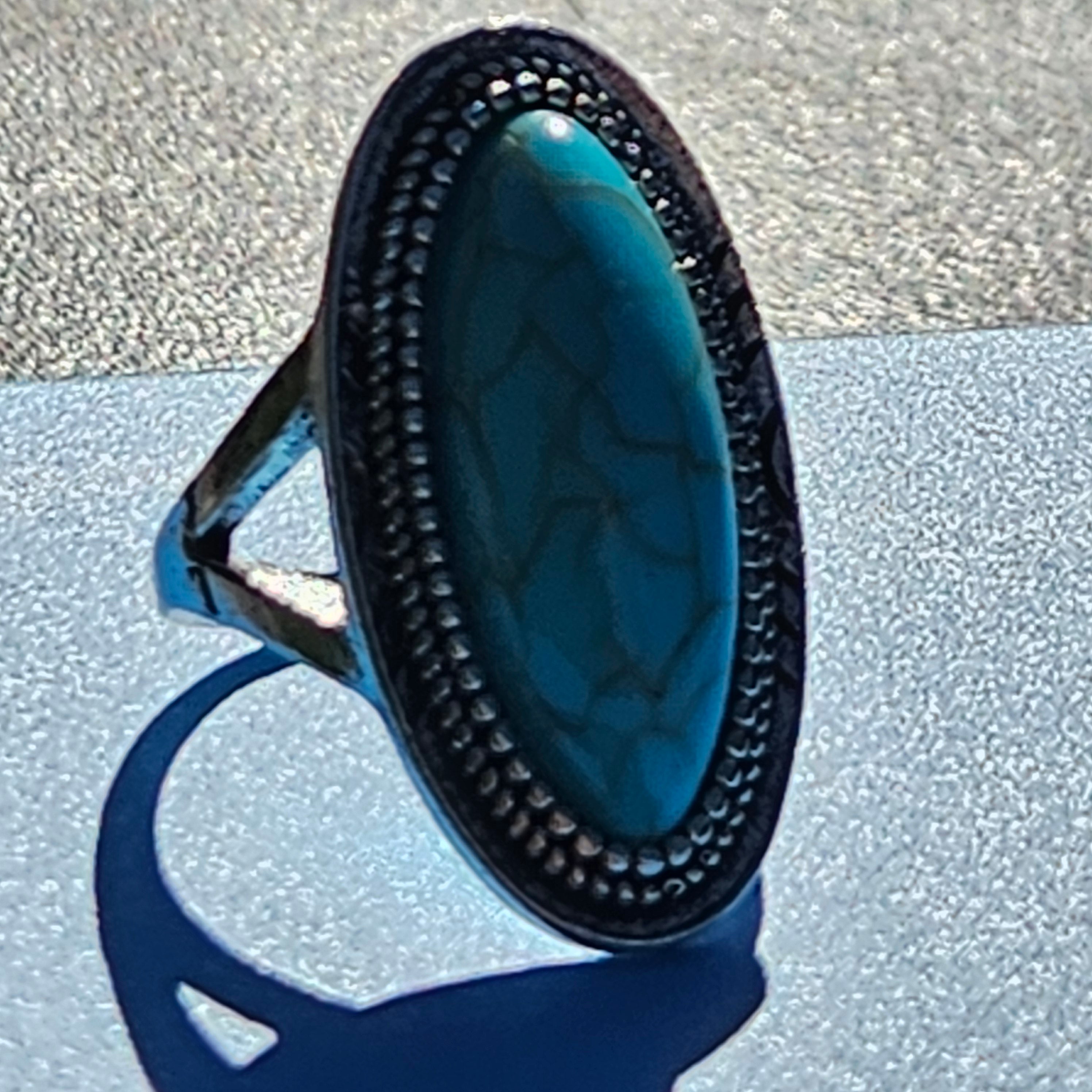 Oval Alloy Silver Plated Faux Oval Turquoise Ring Size 8.5