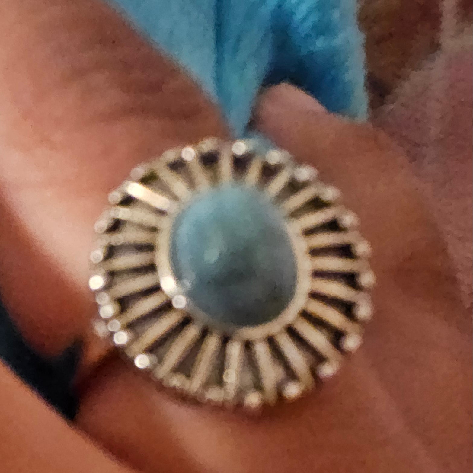 Oval Flower Ring with Faux Turquoise Size 7