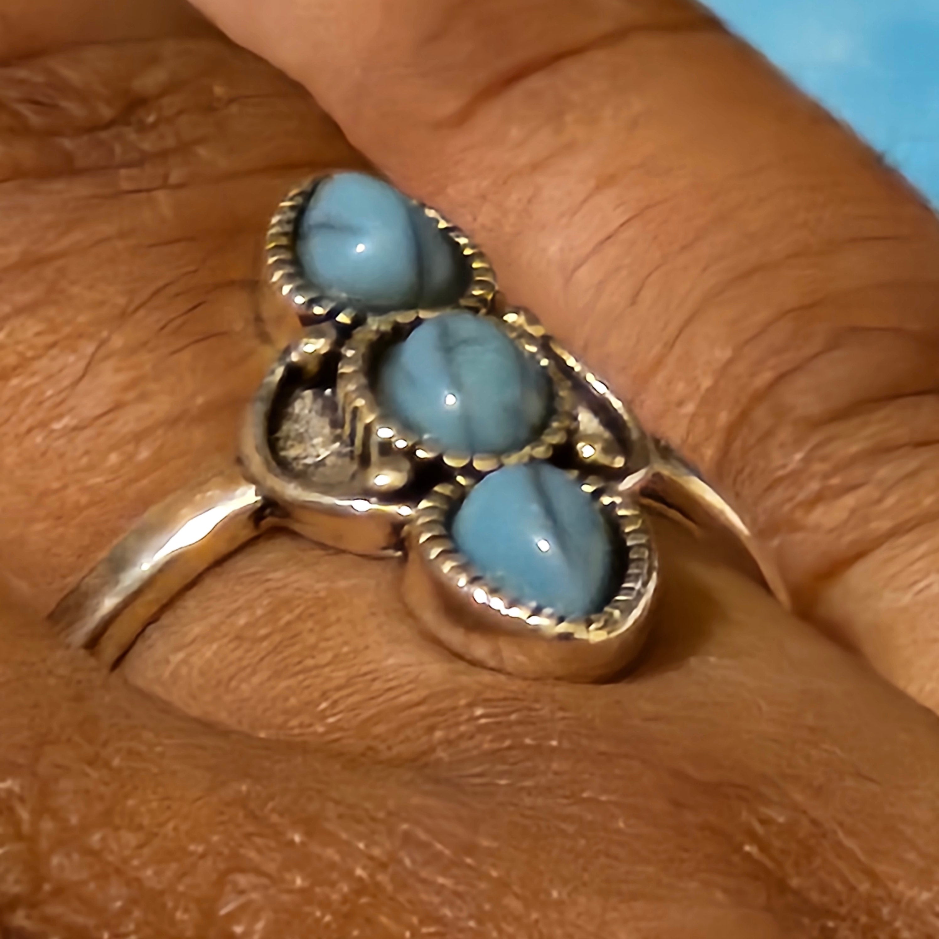 Bright Alloy Plated Silver Faux Turquoise Ring Size 9.5