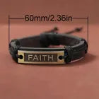 Black Leather "Faith" Braided Rope Adjustable Bracelet