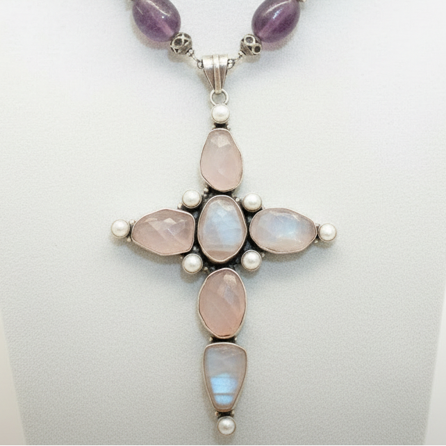 Beautiful Handmade Amethyst Cross Necklace From India
