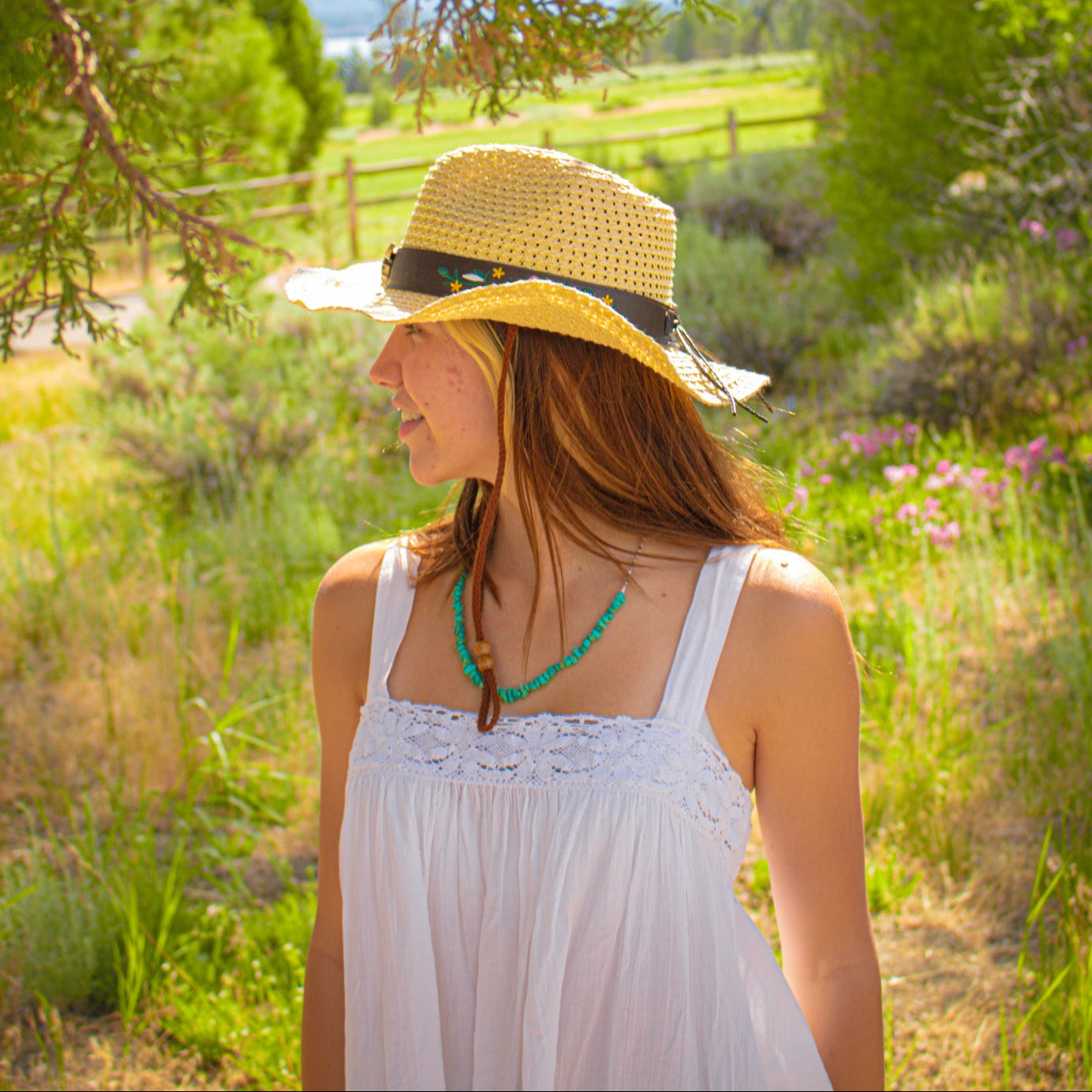 Cowgirl Straw Hat 57cm Floral Band Western Hat Recycled Paper Sun Hat Womens